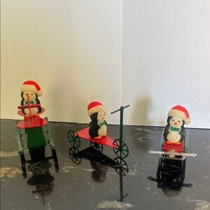 Avon Holiday Jolly Penguin Ornament Set flocked Penguins